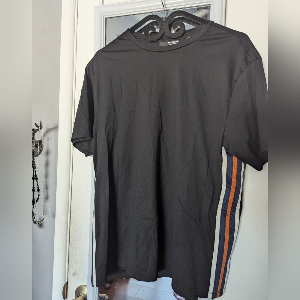 Murano Black and Orange Short Sleeve Tee with Vertical Stripe